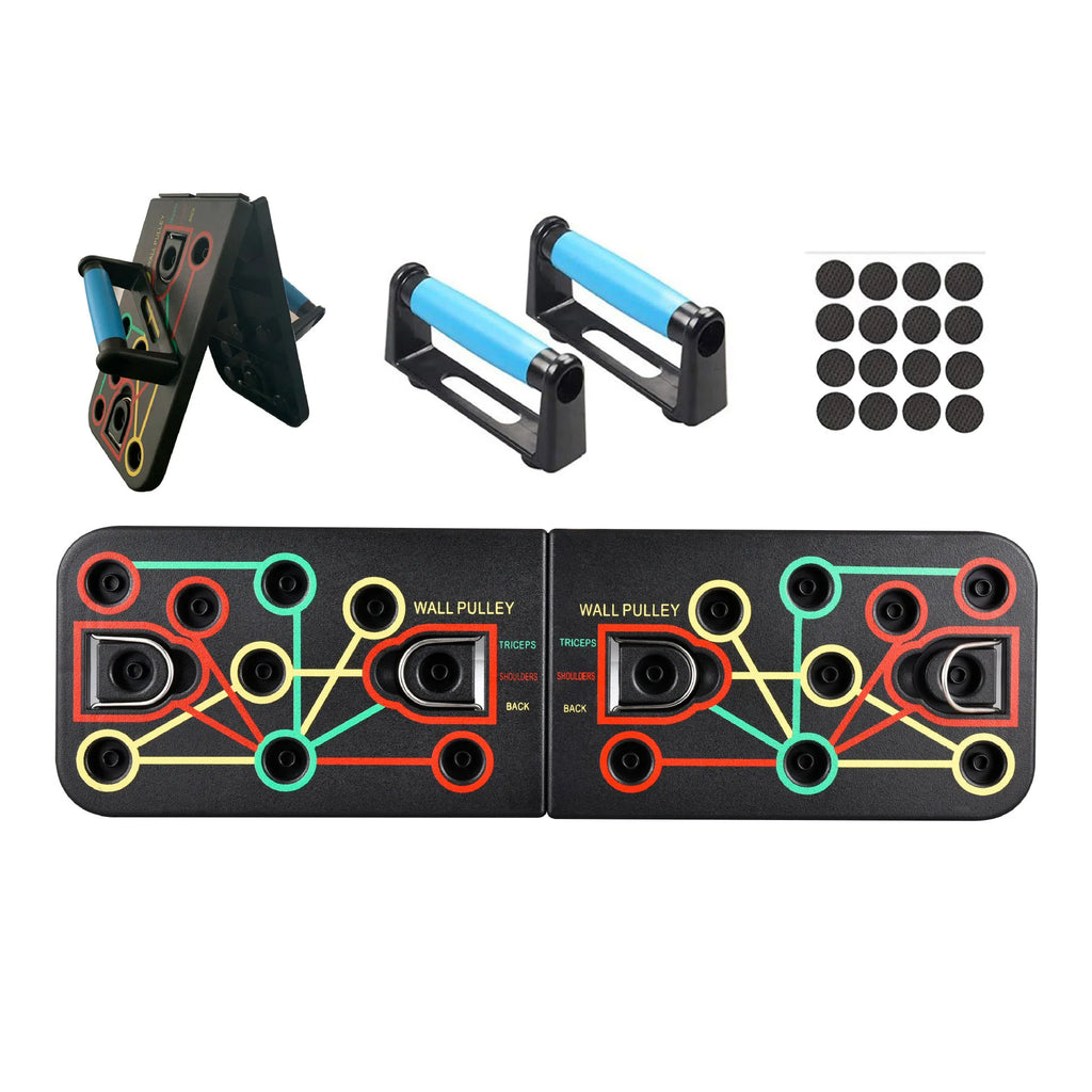 Foldable push up board with resistance bands