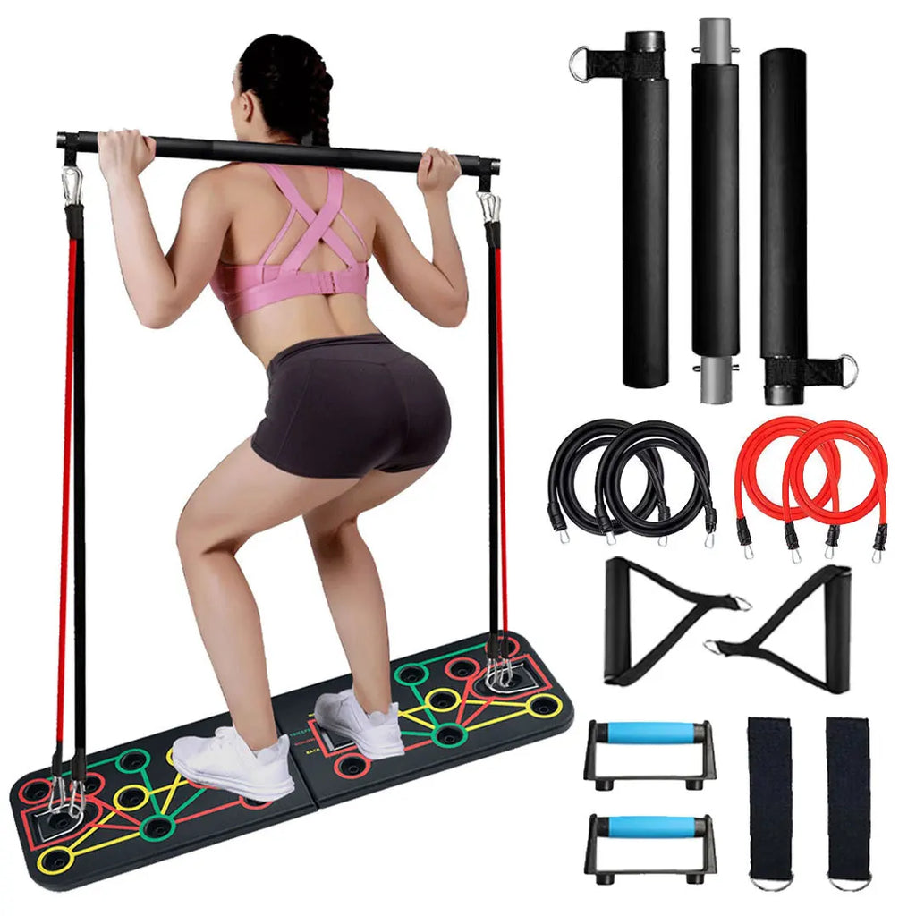 Foldable push up board with resistance bands