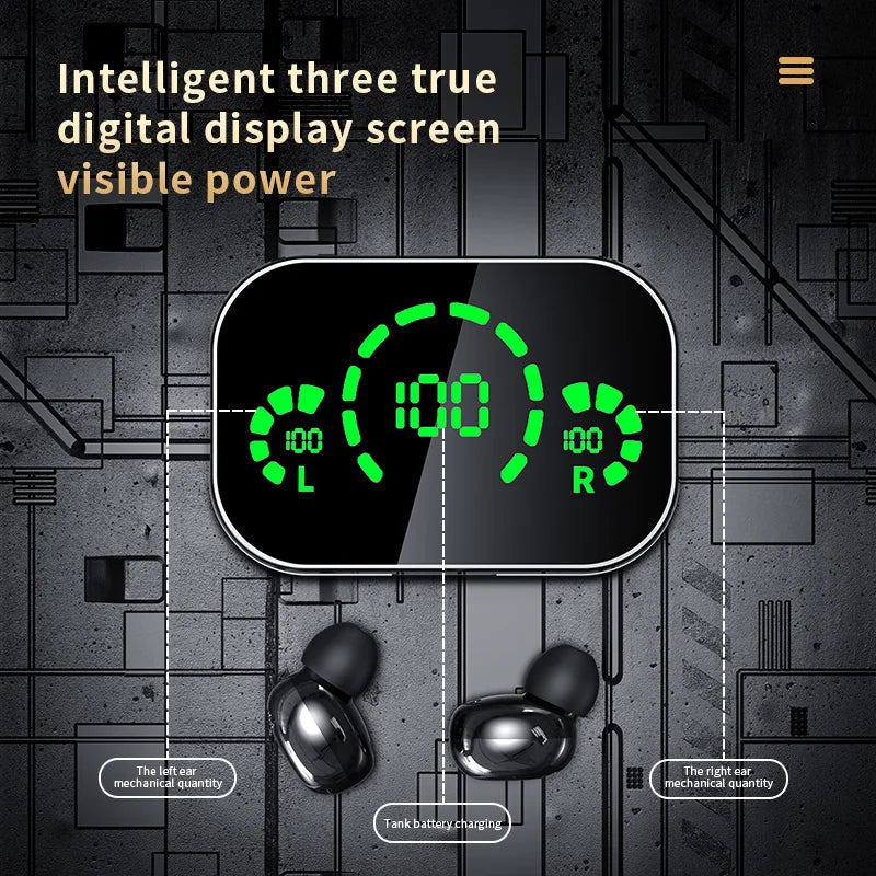 LED display wireless earphones sport design