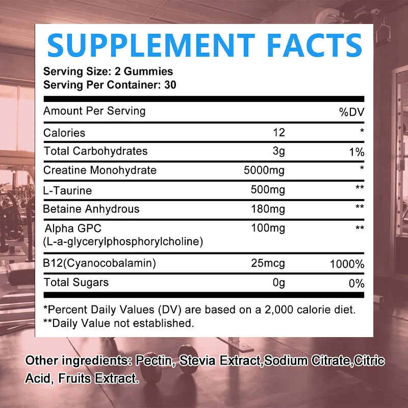 Creatine Monohydrate Gummies with Taurine & Vitamin B12 – Strength & Energy Support (60 Count)