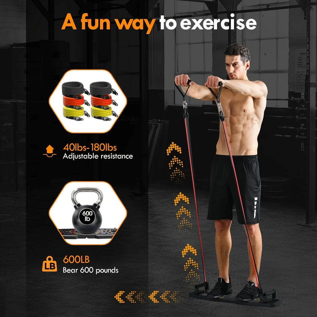 Foldable Push Up Board 54-in-1 - Full Body Workout with Resistance Bands for Home Gym, Push Ups, Pull Ups & Core Training