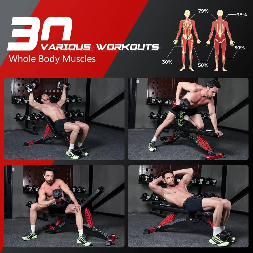 Pooboo Heavy Duty Adjustable Weight Bench 1500LBS Capacity for Home Workout Strength Training Fitness Equipment