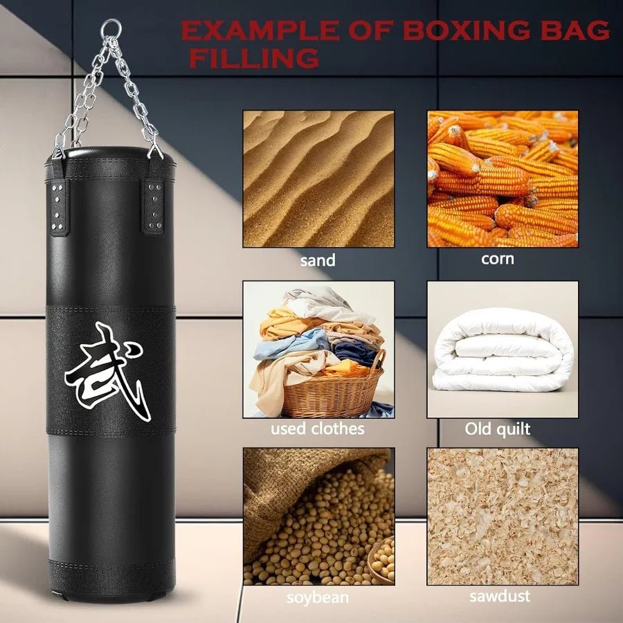 4ft Heavy Punching Bag Set for Adults with 12oz Boxing Gloves and MMA Karate Kickboxing Training Equipment for Home Gym Martial