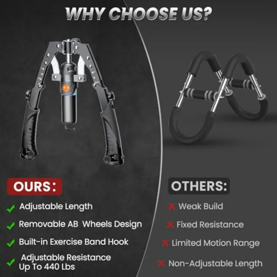 Twister Arm Trainer, 3 in 1 Hydraulic Power Chest Workout Equipment with Ab Roller Wheels and Hooks, Adjustable 22-440lbs Arm Tr