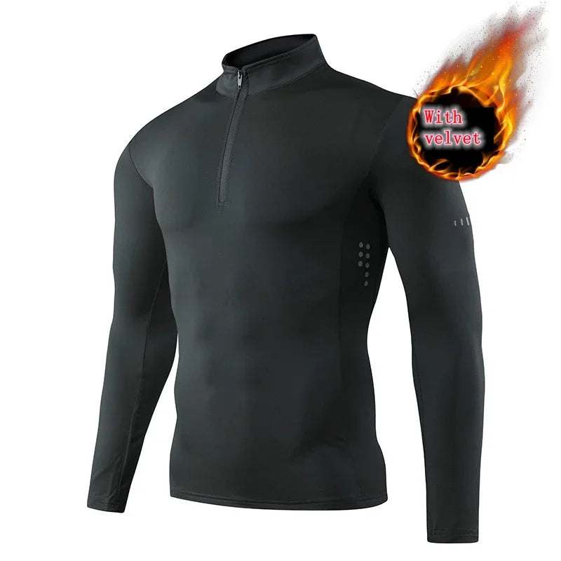 Quick Dry Running Shirt Men T-shirt Long Sleeve Compression Shirts Gym T-shirt Fitness Sport Cycling zipper Shirt Men Rashgard