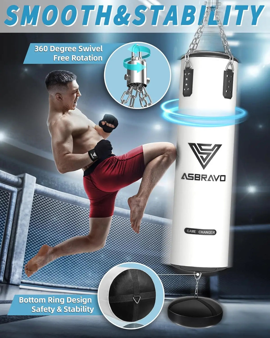 Punching Bag for Adults, 4ft PU Heavy Boxing Bag Set 12OZ Gloves for MMA Muay Thai Kickboxing Training Home Gym, Martial Art