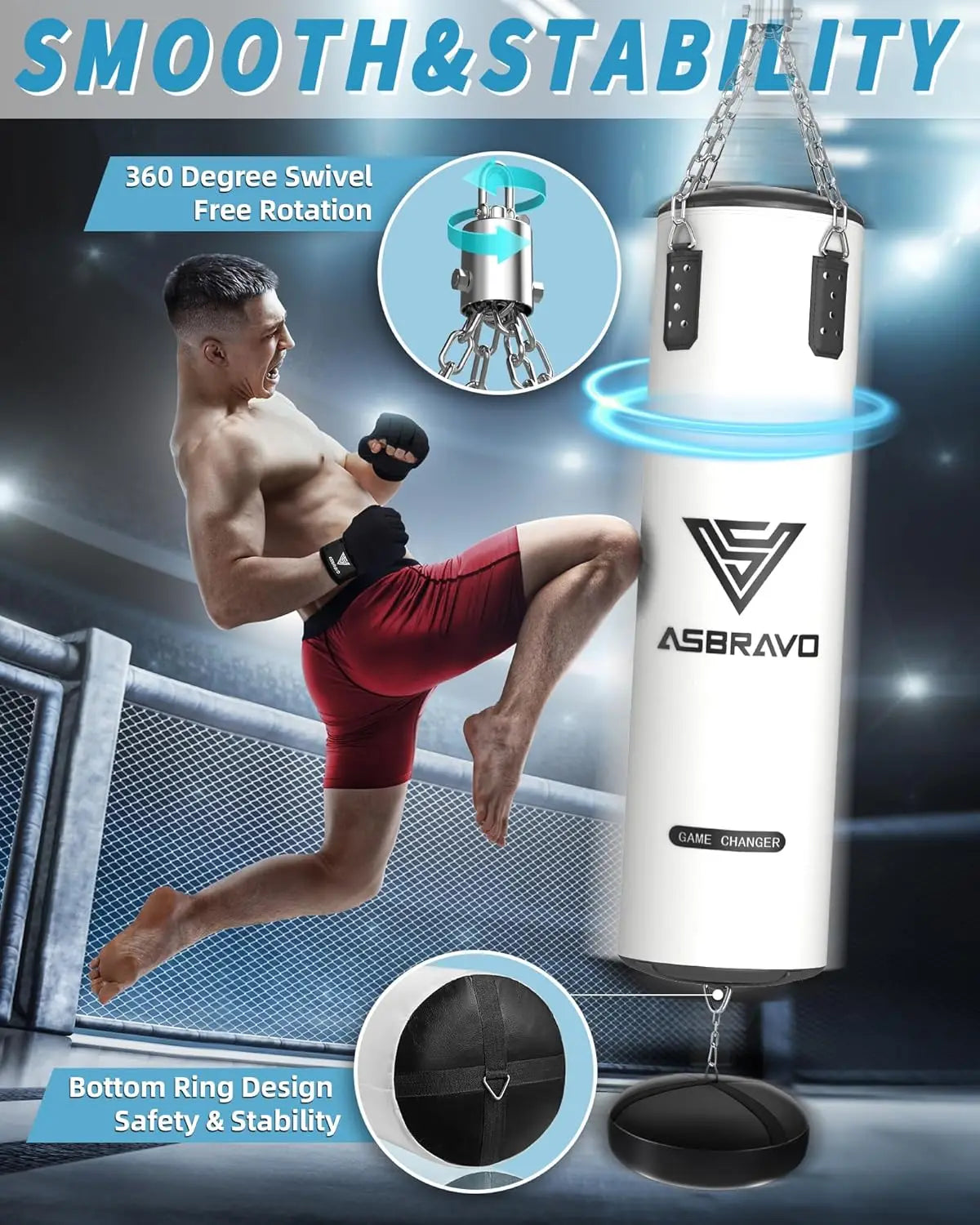 Punching Bag for Adults, 4ft PU Heavy Boxing Bag Set 12OZ Gloves for MMA Muay Thai Kickboxing Training Home Gym, Martial Art