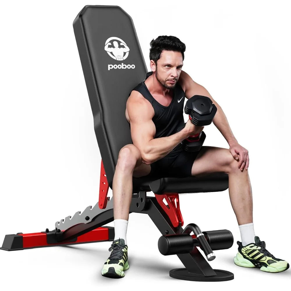 Pooboo Heavy Duty Adjustable Weight Bench 1500LBS Capacity for Home Workout Strength Training Fitness Equipment
