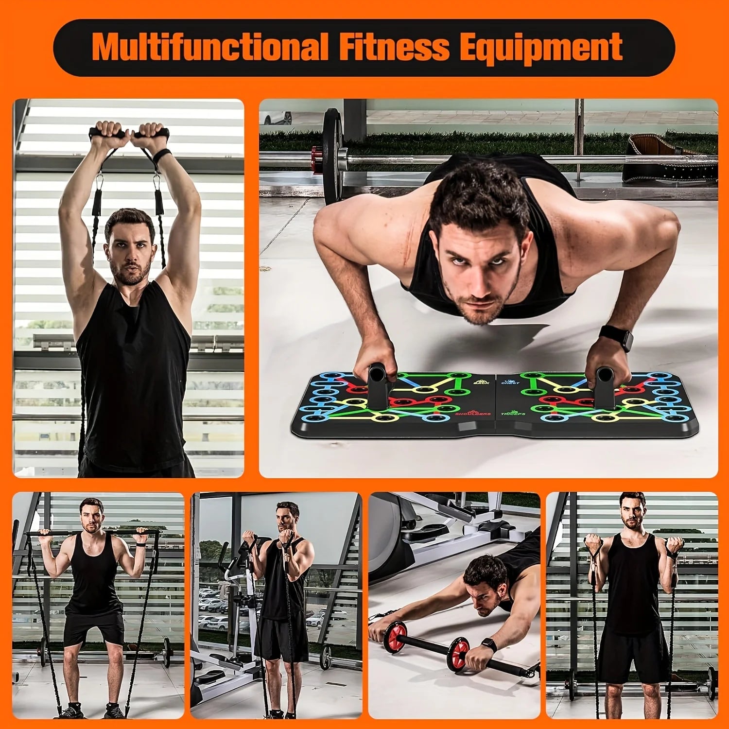 Foldable Push Up Board 54-in-1 - Full Body Workout with Resistance Bands for Home Gym, Push Ups, Pull Ups & Core Training