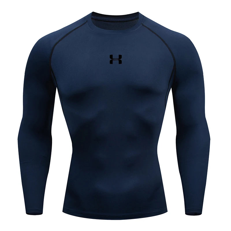 "Men long sleeve compression running shirt gym wear"