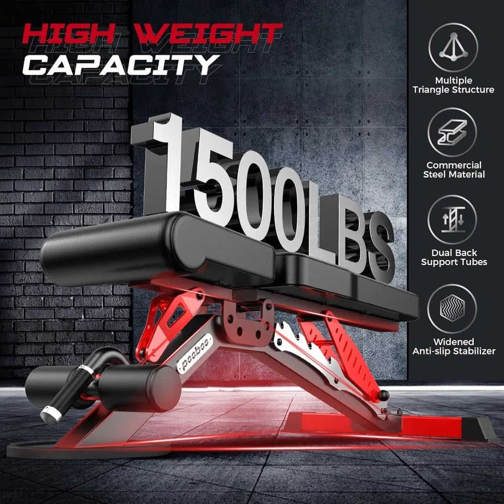 Pooboo Heavy Duty Adjustable Weight Bench 1500LBS Capacity for Home Workout Strength Training Fitness Equipment