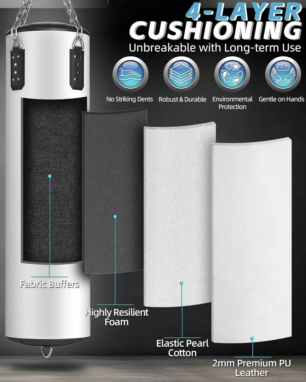 Punching Bag for Adults, 4ft PU Heavy Boxing Bag Set 12OZ Gloves for MMA Muay Thai Kickboxing Training Home Gym, Martial Art