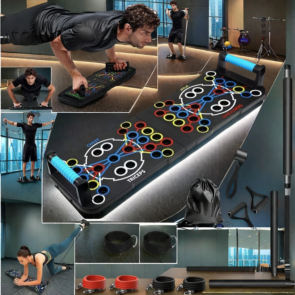 Foldable Push Up Board 54-in-1 - Full Body Workout with Resistance Bands for Home Gym, Push Ups, Pull Ups & Core Training