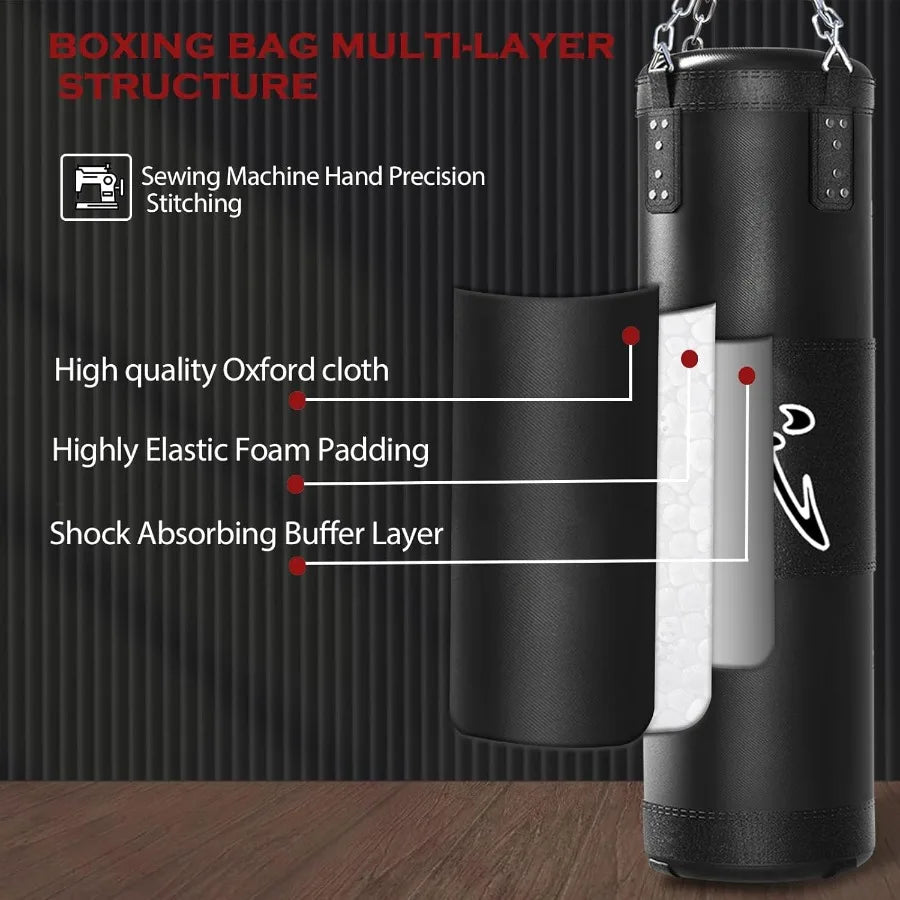 4ft Heavy Punching Bag Set for Adults with 12oz Boxing Gloves and MMA Karate Kickboxing Training Equipment for Home Gym Martial