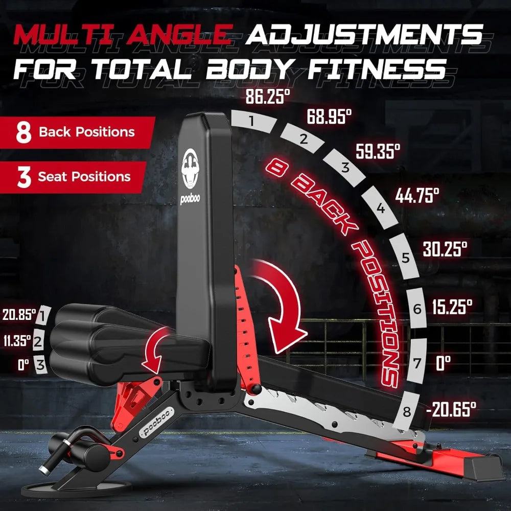 Pooboo Heavy Duty Adjustable Weight Bench 1500LBS Capacity for Home Workout Strength Training Fitness Equipment